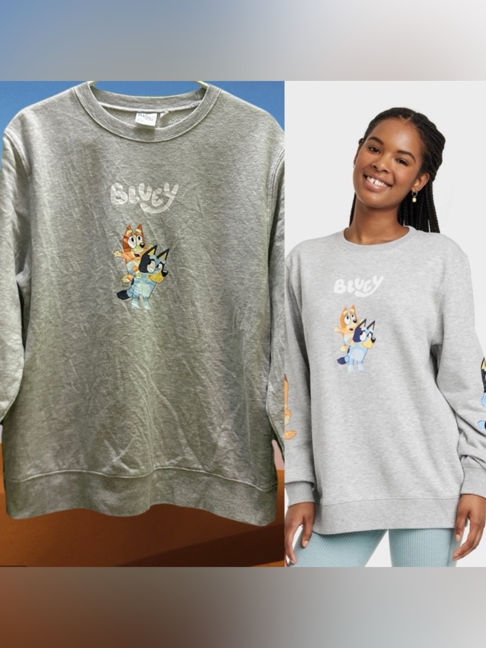 Women’s  Light Gray Bluey Graphic Crewneck Sweatshirt M